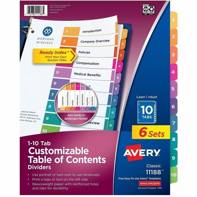 Avery Products Corporation Dividers Index Ready 1-10 AVE11188
