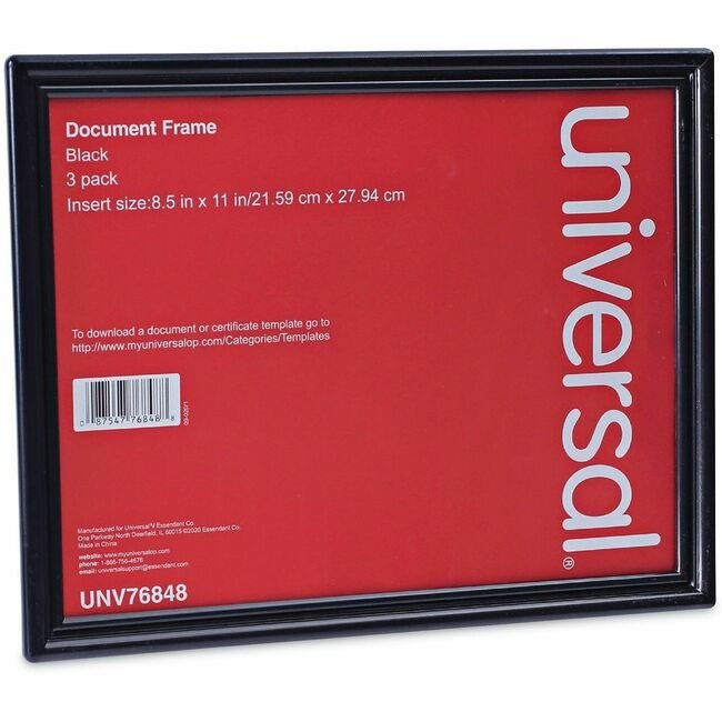 Universal Office Products Frame Docum 8.5X11 3 Pack Black UNV76848