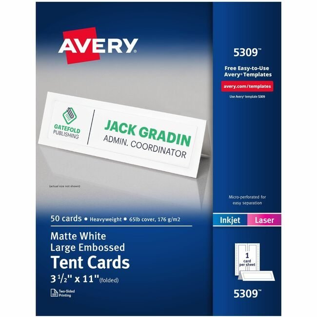 Avery Products Corporation Cards Tent Lsr/Inkj 3.5X11 AVE5309
