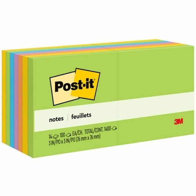 3M Company Notes Post-It 3X3 14 Pack Assorted MMM654-14AU