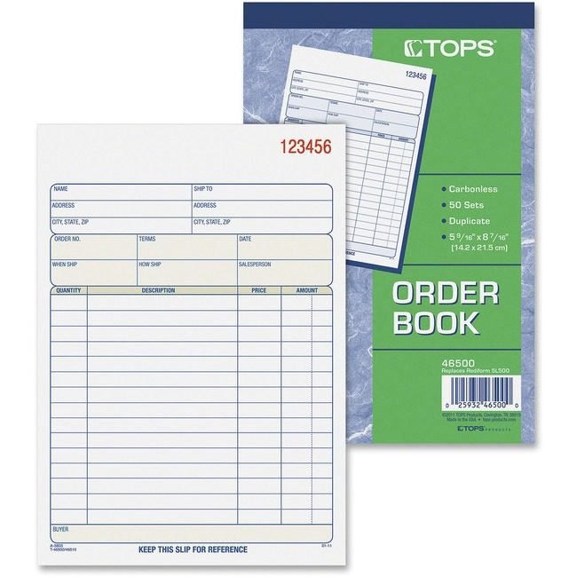 TOPS Products Book Sls Ord Cbnls Dup 50 TOP46500